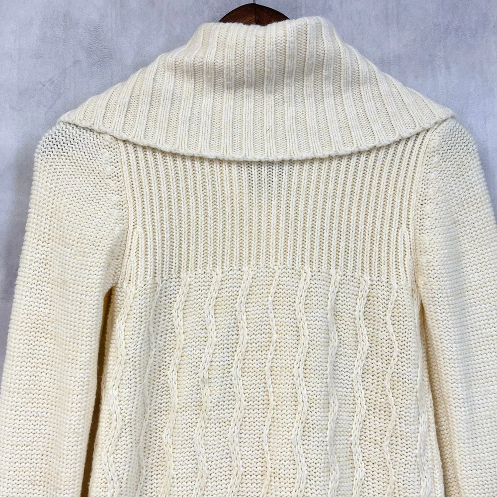 Vtg 70s Gemini Collection Long Cardigan Sweater Women Medium Cable Knit Cottage